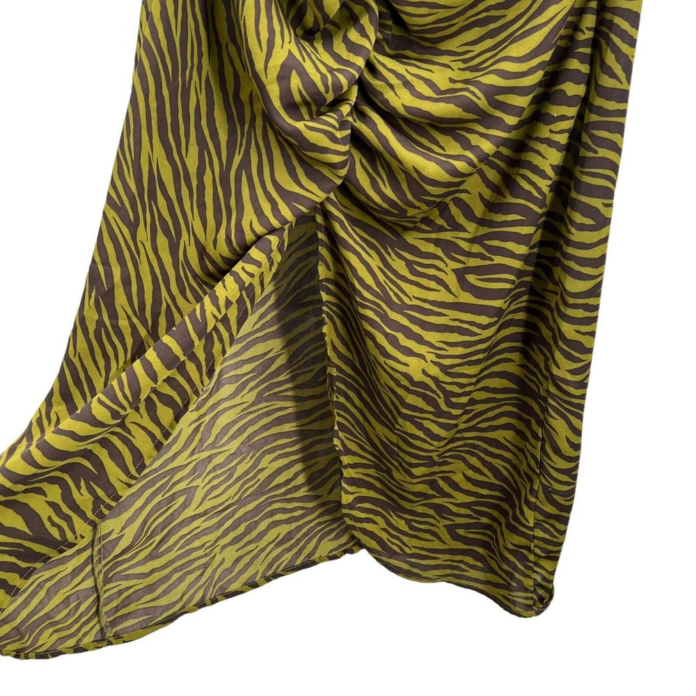 Moon River Anthropologie Tiger Animal Stripe Ruched Green Midi Size M Estimated - Picture 7 of 12